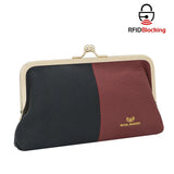 Royal Bagger RFID Contrast Clutch Purses for Women, Leather Evening Bag with Kiss Lock, Multi Layer Mobile Phone Wallet 1868