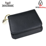 Royal Bagger RFID Short Wallets for Women Genuine Cow Leather Fashion Card Holder with Key Ring Holders Clutch Slim Coin Purse